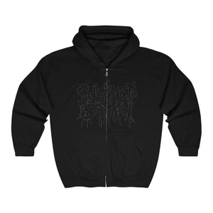 Open image in slideshow, Severed Savior Outline Logo Zip Up Hoodie - black on black
